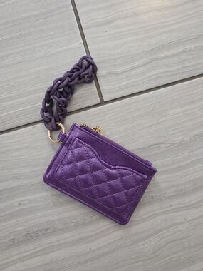 Quilted Purple Card Pouch with Chunky Chain Wristlet